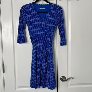 41 Hawthorn A Line Blue Wrap Geometric Dress -XS